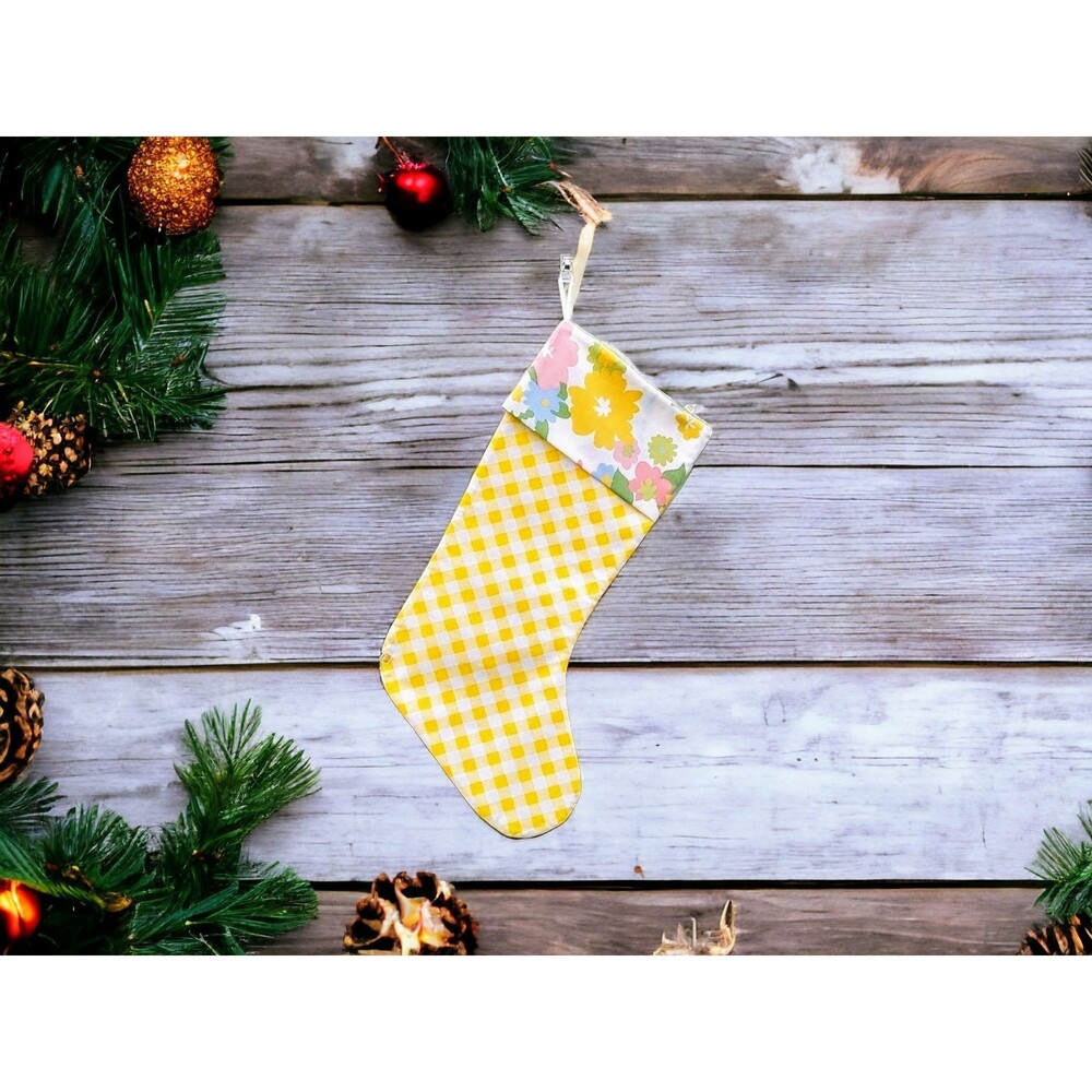 Upcycled Floral Gingham Christmas Stocking